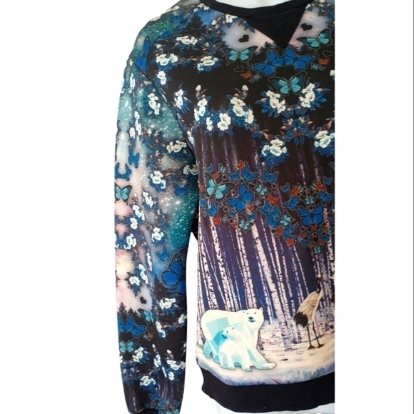 RARY Womens Polar Bear Art Sweater White Blue S M - Picture 3 of 4